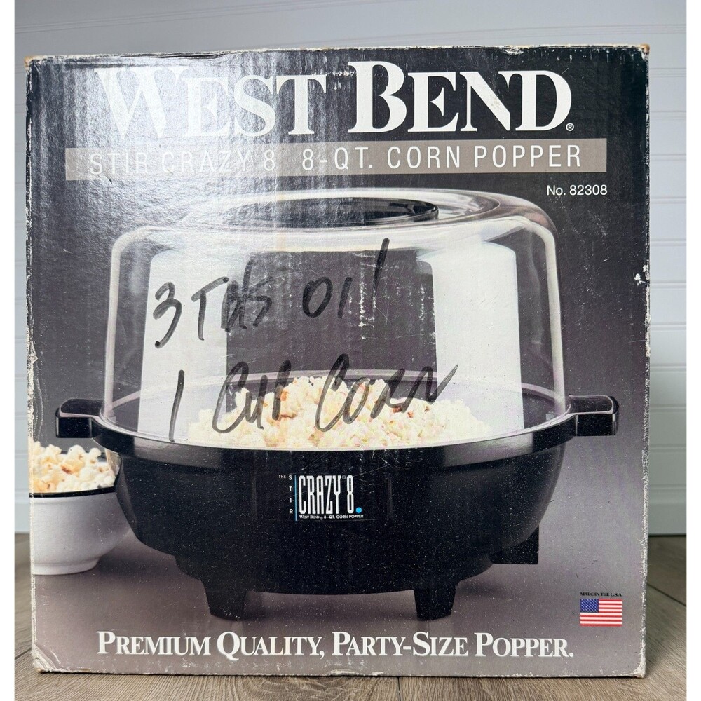 WEST BEND STIR CRAZY 8, Party Size Popcorn Popper RARE SIZE! #82308, 8 Qt,